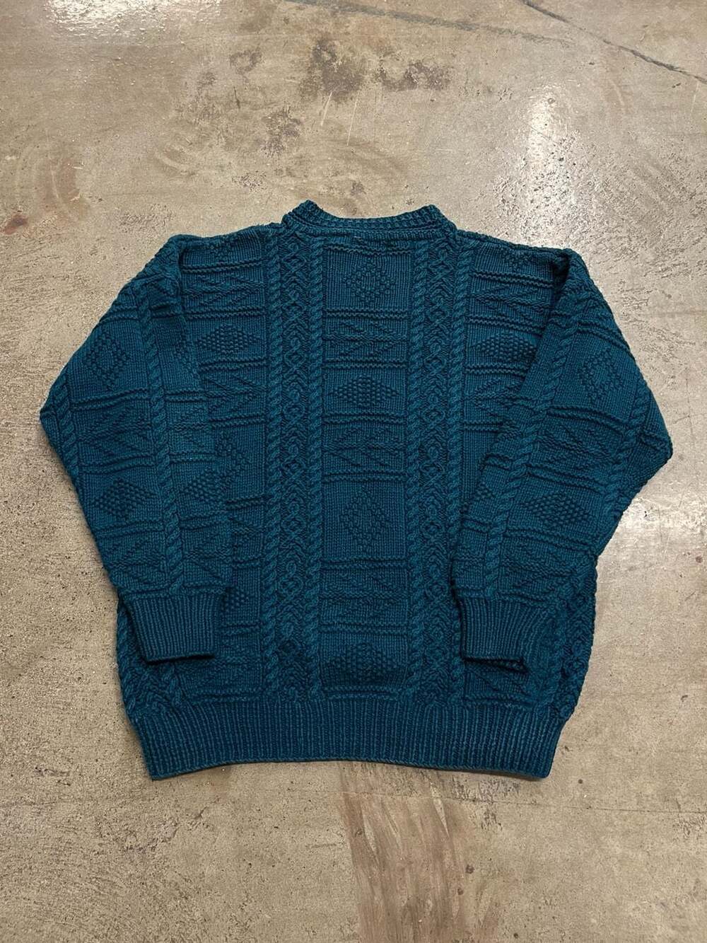 Vintage Karuba Turquoise Cable Knit Fisherman Sweater Size M/L